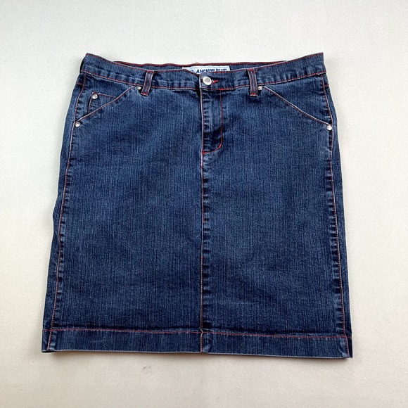 Vintage Denim Jean Skirt Womens 13 Blue Anchor Blue Straight Midi Dark Wash y2k - Picture 1 of 8